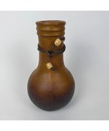 Folk Art Round Pottery Decorative Vase Mexican Rustic Clay Sisal &amp; Bead - $645.87 MXN