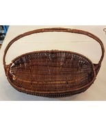 OLD WICKER BASKET Dark Oval 14&quot; x 9 &quot; by 10&quot; tall RUSTIC Farmhouse Decor... - £15.50 GBP