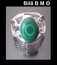 Authentic MALACHITE Vintage Ring set in Sterling Silver - Size 6 3/4 - £59.25 GBP