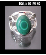 Authentic MALACHITE Vintage Ring set in Sterling Silver - Size 6 3/4 - £59.32 GBP