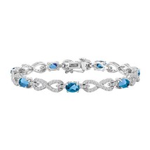 6CT Oval Simulated Blue Topaz Infinity Tennis Bracelet 14k White Gold Over 7&quot; - £111.69 GBP