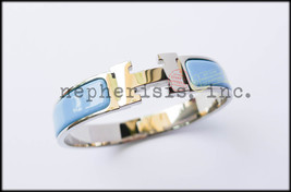 AUTH BNIB Hermes CLIC CLAC H Enamel Narrow Bangle or Bracelet BLUE JEAN ... - $975.00