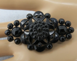 Antique Czech Jet Glass Black Mourning Brooch Bar Pin Faceted on Wire Fl... - £79.13 GBP