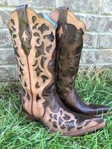 Corral Boots C1933 Ladies Chocolate Truffle Boot~Brown and Tan Leather W... - $310.00