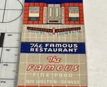 Rare Matchbook Cover  The Famous Restaurant Fine Food  Denver, CO  gmg  ... - £9.89 GBP