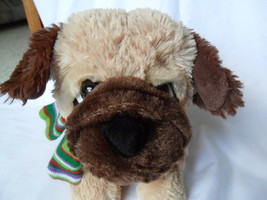 Pug Dog Plush Stuffed Animal with Scarf Soft Puppy 11&quot; t Brown Beige Caltoy - £14.60 GBP