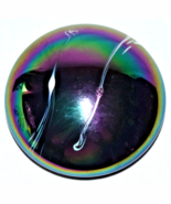 Vintage Disc Art Glass Paperweight Iridescent Purple &amp; White Spatter 3 3/4&quot; - $41.03 CAD