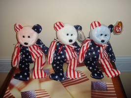 Ty Beanie Babies Spangle-3 Bears Pink White &amp; Blue Faces Patriotic - £21.92 GBP