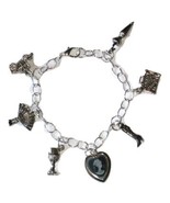 Silver Victorian Theme Charm Bracelet with Cameo and Travel Charms - £17.20 GBP