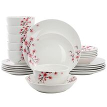 Elama Tamara 24 Piece Cherry Blossom Porcelain Double Bowl Dinnerware Se... - $88.56