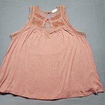 Altar&#39;d State Women Tank Size L Pink Rose Stretch Floral Lace Scoop Neck Keyhole - £9.92 GBP