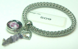 Amethyst Gemstone 5.5 mm dia. Bangle Bracelet 18 mm snap bead &amp; charm-509 - £7.98 GBP