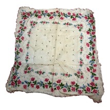 Vintage Victorian Scallop Spring White w/ Pink Flowers Hanky Handkerchief READ - £7.41 GBP