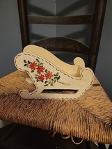 Vintage Ivory Wooden Sleigh Poinsettia Holly Red Gold Rustic Farmhouse H... - £15.61 GBP