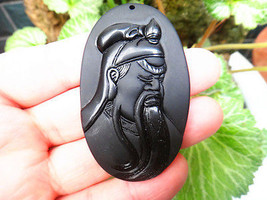 2015 Year natural Obsidian stone Hand carved guanyu good luck guangong p... - $15.83