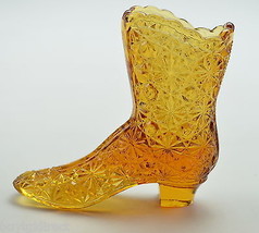 Fenton Art Glass Amber Boot Shoe Figurine 4&quot; Tall Collectible Vintage Figure - £19.32 GBP