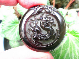 handmade natural ice Obsidian stone Hand carved dragon charm pendant  - $19.78