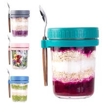 Overnight Oats Containers With Lids And Spoon,Mason Jars,16 Oz Glass Oatmeal Con - £22.86 GBP