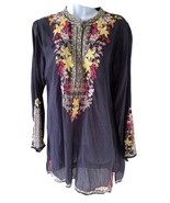 Johnny Was Women Tunic Top Lilianna Loose Fit Gray Embroidered Floral Bo... - $88.61