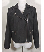 Michael Kors Womens Jacket Medium Black Moto Zipper Pockets Faux Suede Coat - £39.83 GBP
