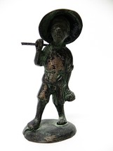 VINTAGE BRONZE Statue Figurine Male FIELD WORKER CHINA RICE HAT - $148.49