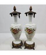 Antique Table Lamps Porcelain Victorian 12.5 Inch Tall Gold Trim NO WIRING - $1,659.82 MXN