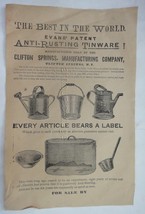 Antique Victorian Clifton Springs Mfg. Ny Tinware Broadside Evans&#39; Patent Ad - £51.39 GBP