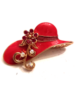 Avon Aurora Borealis Rhinestone Flower Floppy Hat Pin 2&quot; Shiny Red Ename... - £12.64 GBP
