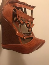 Fab  Jeffery Campbell leather brown strap platform wedge shoes sandals 8 ! - £118.69 GBP