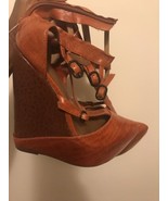 Fab  Jeffery Campbell leather brown strap platform wedge shoes sandals 8 ! - £116.52 GBP