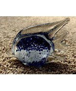 Hand Blown Art Glass Angel Fish Blue and White Figurine Paperweight - $23.32