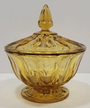 Indiana Glass Thumbprint Design Amber Candy Dish w/Lid - £36.71 GBP