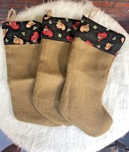 3 Christmas Stockings Cowboy Cowgirl Brown Burlap Lined Country Rodeo New Unused - $23.75