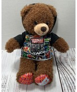 Build A Bear Stuffed Birthday Teddy Bear Brown Curly Fur With Marvel Shirt - £10.51 GBP