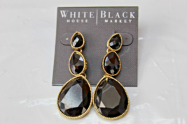 White House Black Market Stud Back Black Multi Faceted Earrings Gold Tone Dangle - $17.79