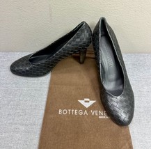 Bottega Veneta Intrecciato Weave Black Leather Heel Shoes Size 9 B Made in Italy - £80.37 GBP