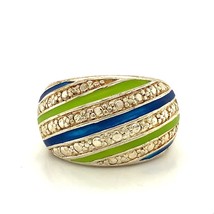 Vintage Sterling Signed 925 FAS Color Green and Blue Enamel Dome Ring Band 7 1/2 - £51.25 GBP