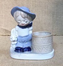 Vintage Sweet Boy with Bunny Rabbit Porcelain Toothpick Holder - £10.19 GBP