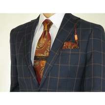 Men TALLIA Suit Wool Blend English Plaid Classic 2Button VDVA2SVX0013 Blue Brown image 6