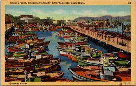 San Francisco California Fishing Fleet Fisherman&#39;s Wharf Linen Vintage Postcard - £5.92 GBP
