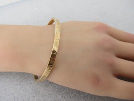 LS 14k Gold Filled Bangle Bracelet Slim 3/16&quot; Etched Flowers SlipOn Stackable 7&quot; - £53.94 GBP