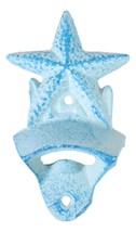 Set Of 2 Cast Iron Rustic Beach Blue Marine Sea Star Starfish Wall Bottle Opener - £15.75 GBP
