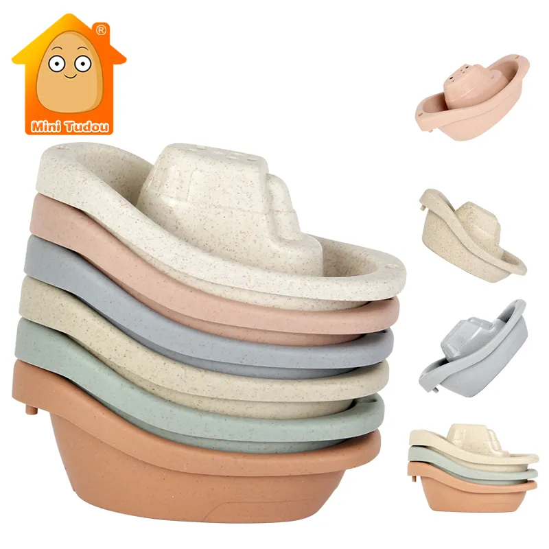 6PCS Baby Stacking Cup Toy Folding Boat Shape Tower Bathing Shower Swimm... - $13.55