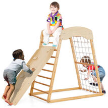 6-in-1 Jungle Gym Wooden Indoor Playground with Double-Sided Ramp and Mo... - $163.75