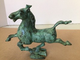 Vintage Han Dynasty Flying Horse of Gansu Statue Running Blue Green Bras... - £35.50 GBP