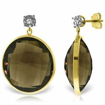 34.06 Carat 14K Yellow Gold Diamonds Stud Earrings Checkerboard Cut Smoky Quartz - £448.83 GBP