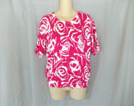 Liz Claiborne sweater cardigan short sleeves Medium pink white swirl print - $11.71