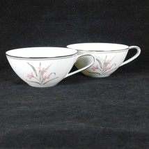 Set of 2 Noritake Tea Cups Nippon Toki Kaisha White Pink Floral Platinum Rim - £11.56 GBP