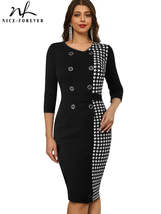 Nice-Forever Autumn Women Classy ColorBlock Patchwork Dresses Formal Off... - £87.56 GBP+