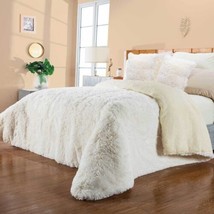 Beige Platinum Soft Flannel Blanket With Faux Fur Thick Wedding Warm Queen Size - £77.84 GBP